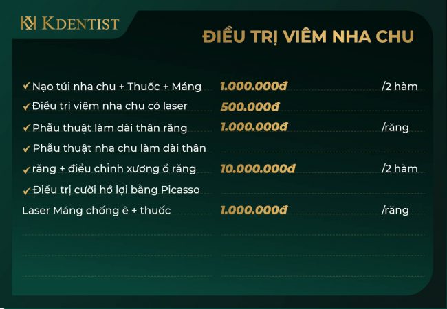 Bảng giá điều trị viêm nha chu Bảng giá điều trị viêm nha chu